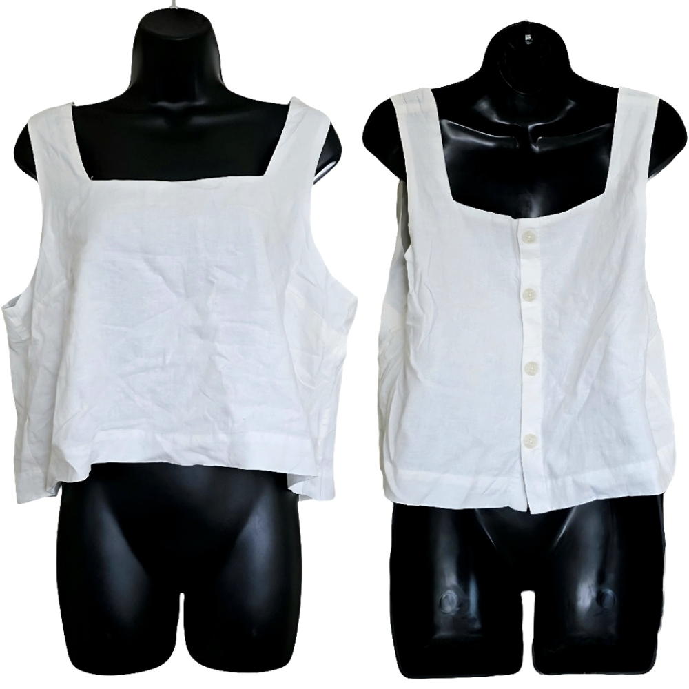 ❤️GAP White Sleeveless Linen Button-Back Top☆